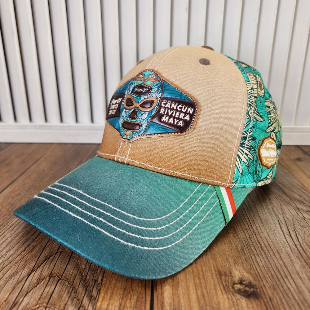 Pier 27 Cancun Riviera Maya Lucha Libre Mask Canvas Hat Cap Mexico Strapback